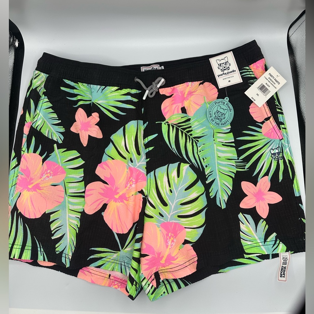 Party Pants Men's Miami Vibes Seersucker Swim Trunks Vibrant Tropical Size XXL